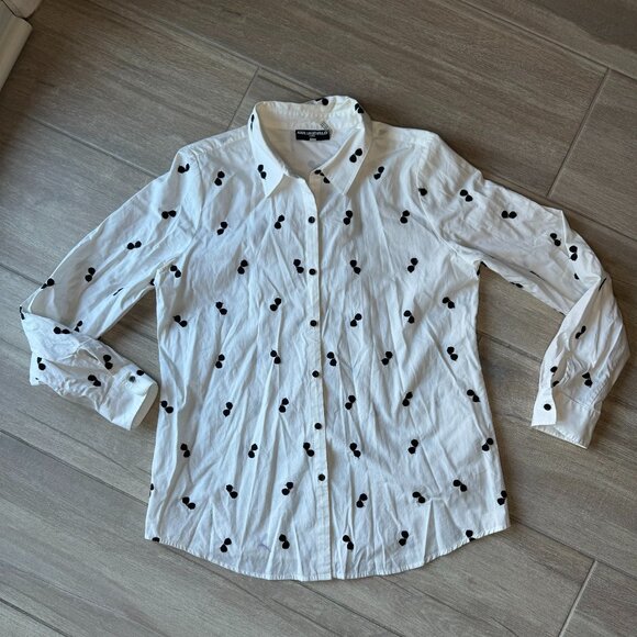 KARL LAGERFELD Embroidered Sunglasses Print Button Down - Women's Medium - Picture 2 of 8